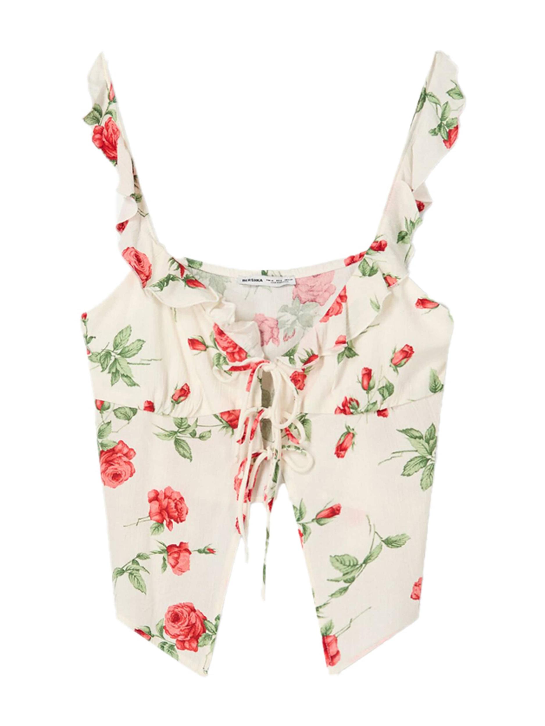 Bershka Топ зелено / бледорозово / червено / бяло