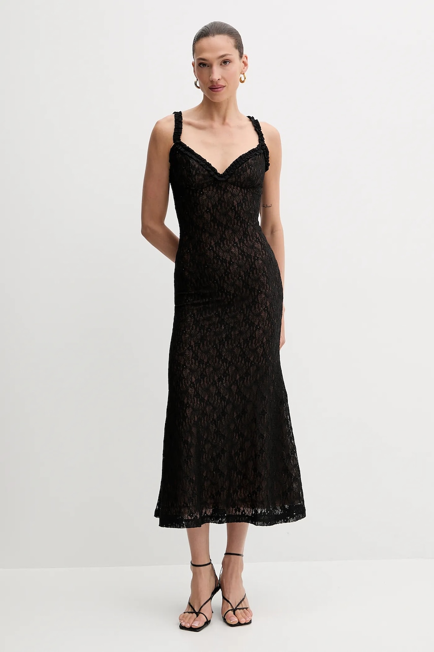 Рокля Bardot в черно дълга разкроена 59964DB