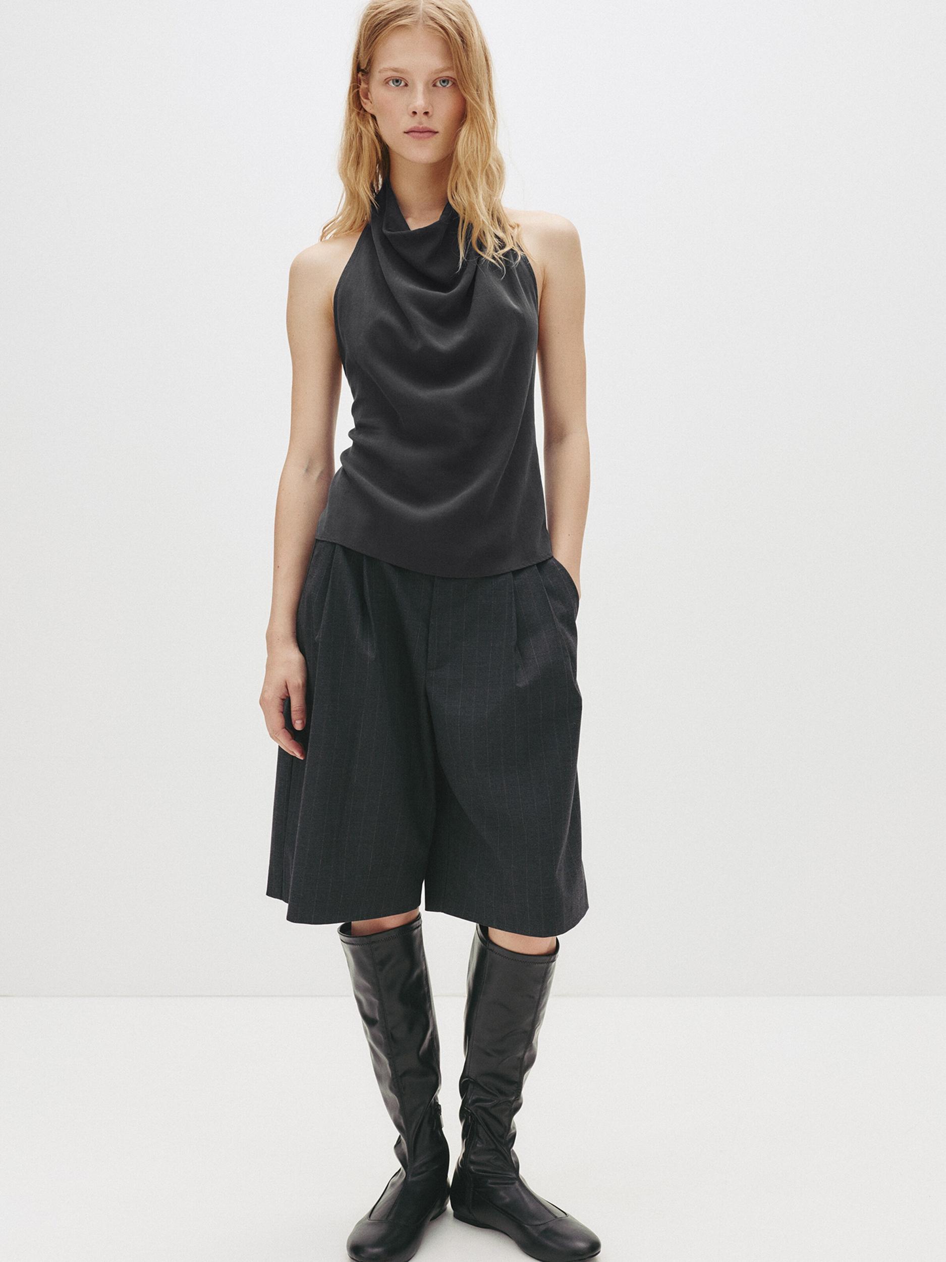 Pull&Bear Топ антрацитно черно