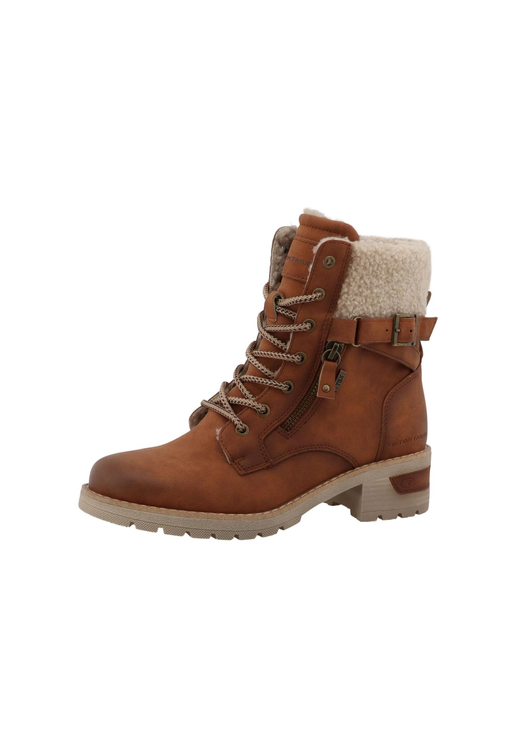 TOM TAILOR Ниски ботуши с връзки кафяво