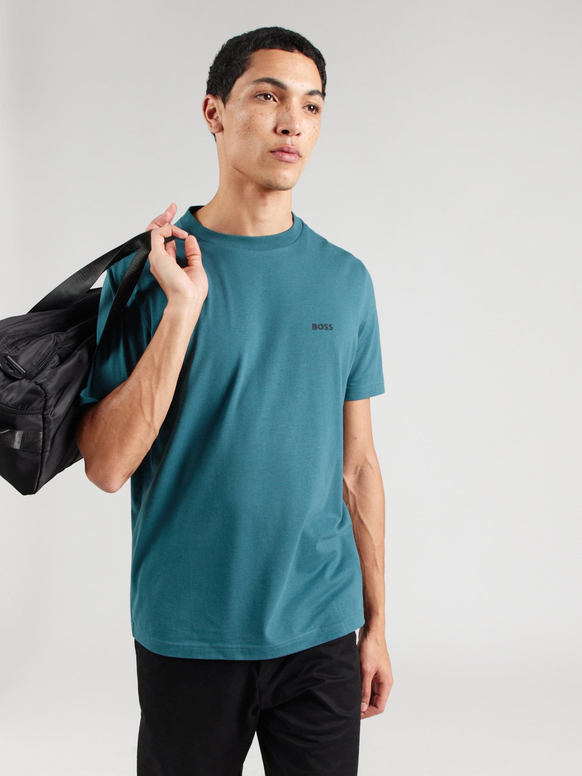 BOSS Тениска петрол / черно