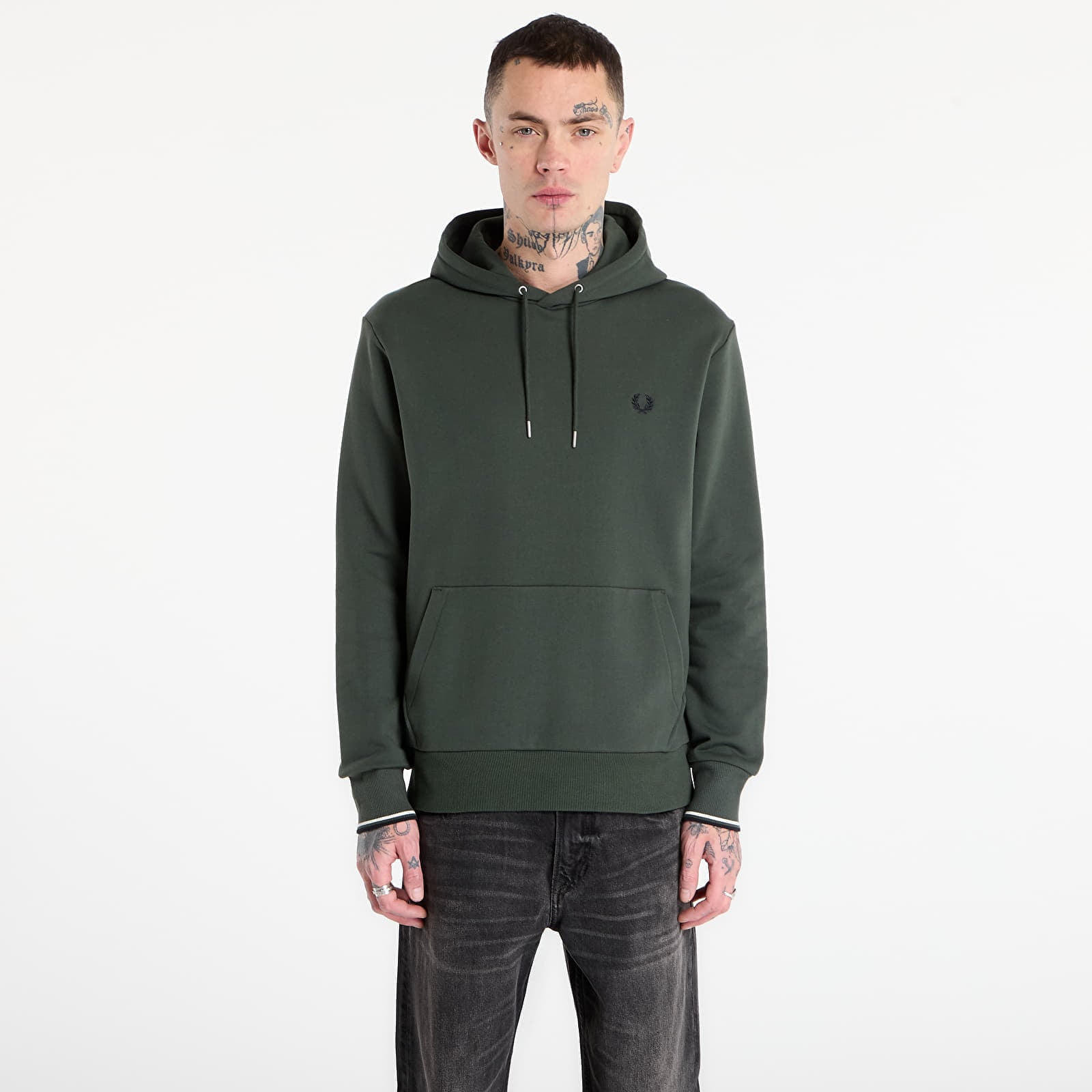 Суитшърт FRED PERRY Tipped Hooded Sweatshirt Court Green/ Snow White/ Navy XL