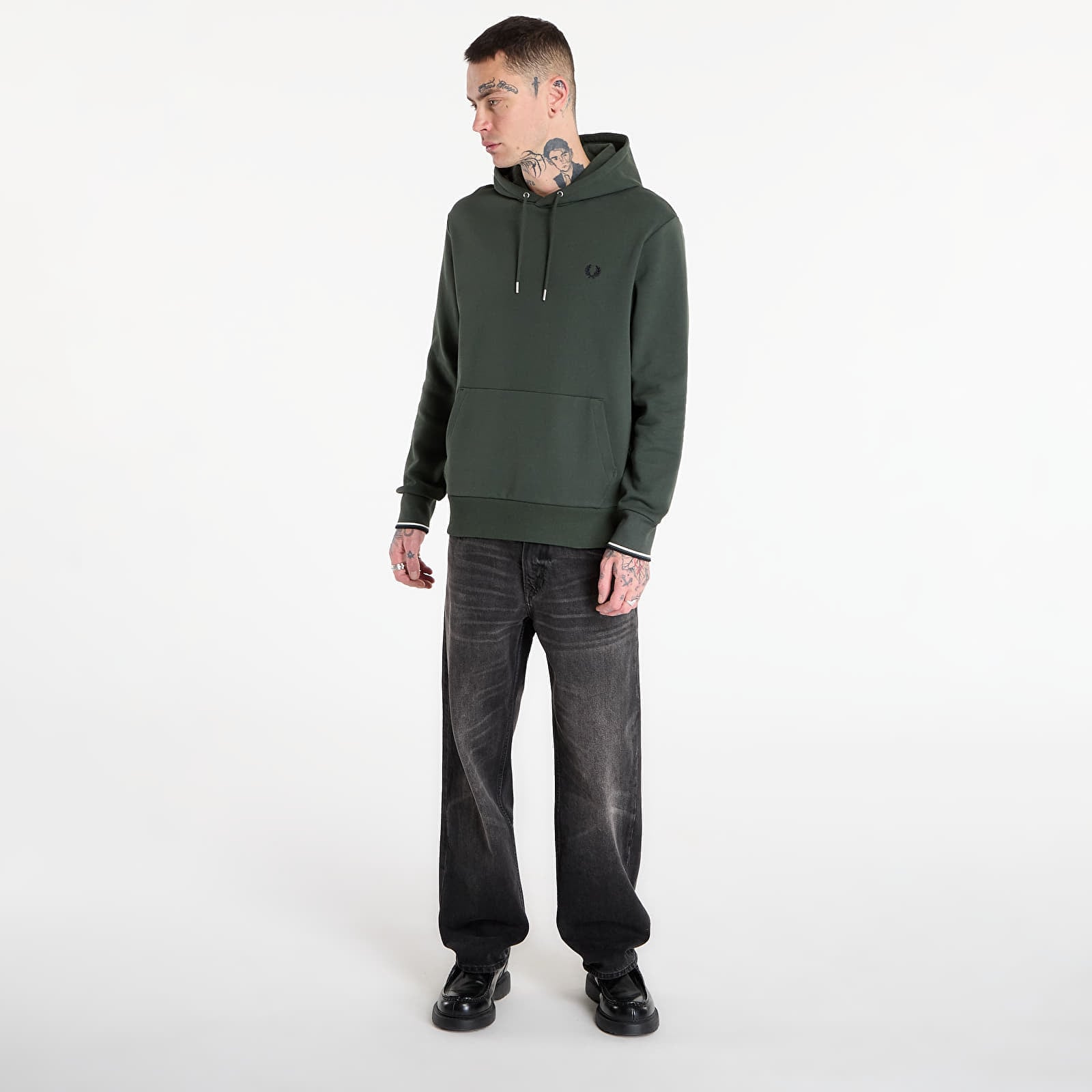 Суитшърт FRED PERRY Tipped Hooded Sweatshirt Court Green/ Snow White/ Navy XL