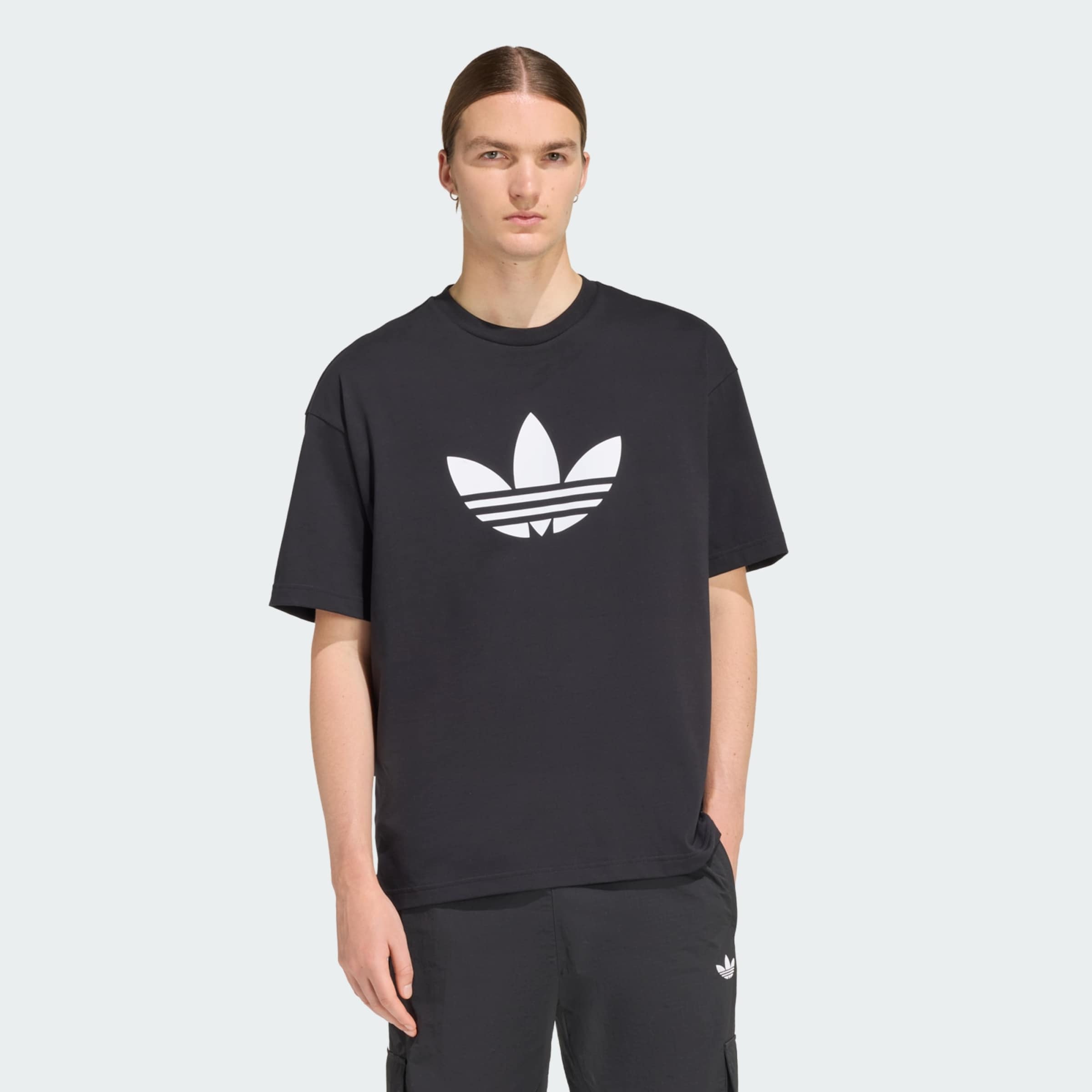 ADIDAS ORIGINALS Тениска 'Adicolor Trefoil' черно / бяло