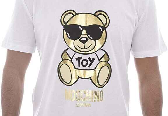 бяла мъжка тениска със златиста щампа на Moschino