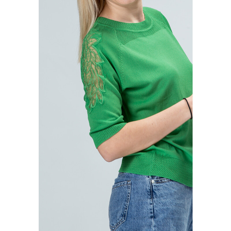 Gang Блуза с апликация и бродерия на ръкавите в зелено