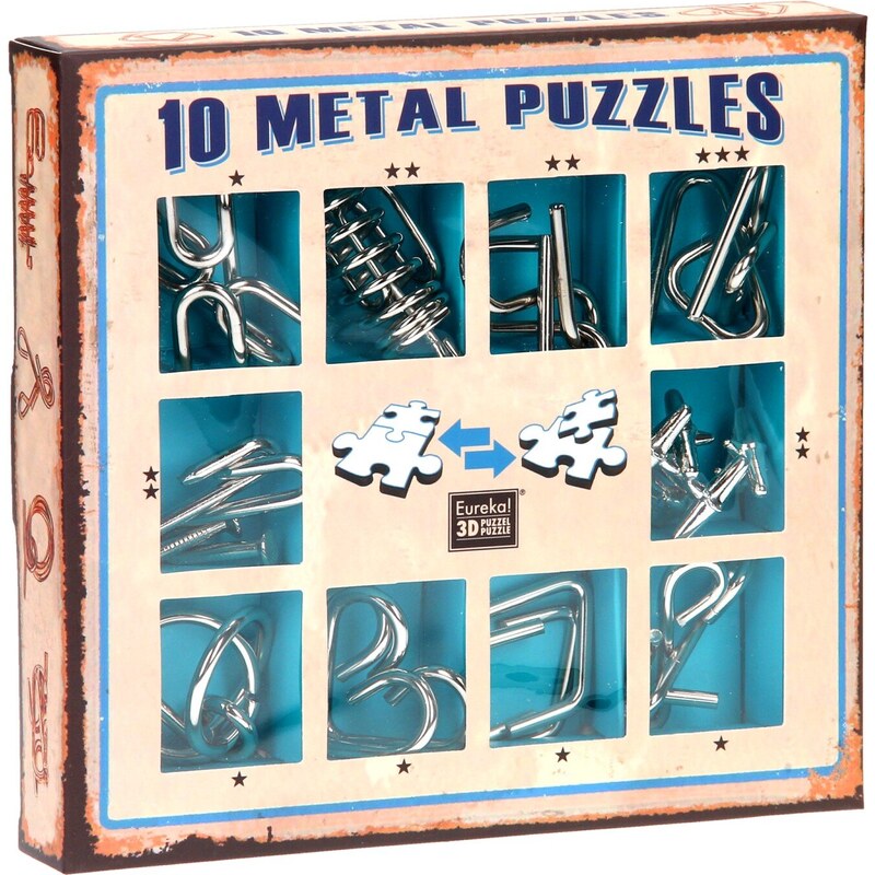Комплект от 10 метални пъзела Eureka! Puzzle Collection, Син