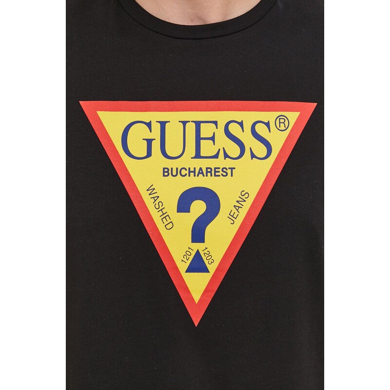 Тениска Guess мъжка в черно с принт