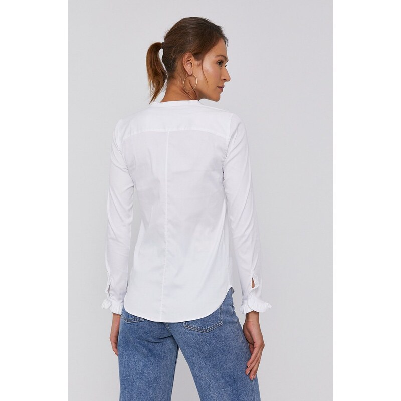 Риза Mos Mosh дамска в бяло с кройка по тялото с права яка