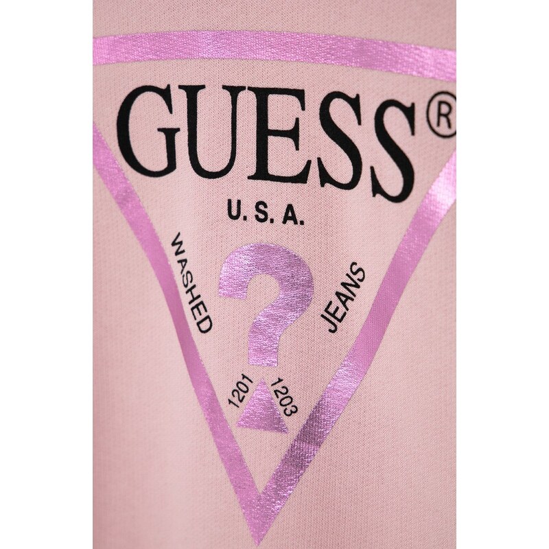 Детски памучен суичър Guess в розово с принт