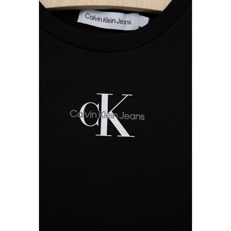 Детска памучна тениска Calvin Klein Jeans в черно
