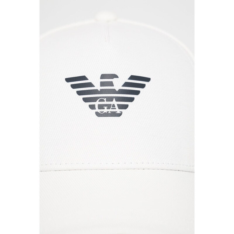 Памучна шапка Emporio Armani в бяло с апликация 627920 CC990