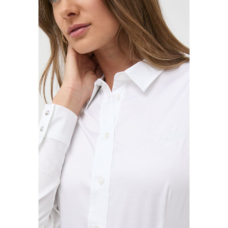 Риза Guess CATE дамска в бяло с кройка по тялото класическа яка W2YH41 WAF10