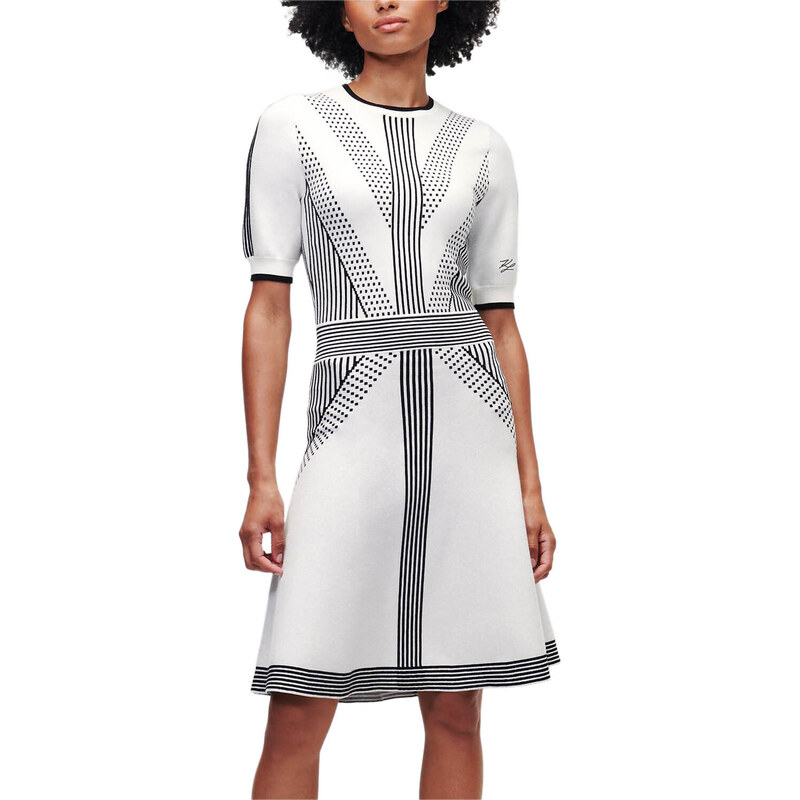 KARL LAGERFELD Рокли 3/4 Sleeve Knit Dress 226W1350 101 white/black