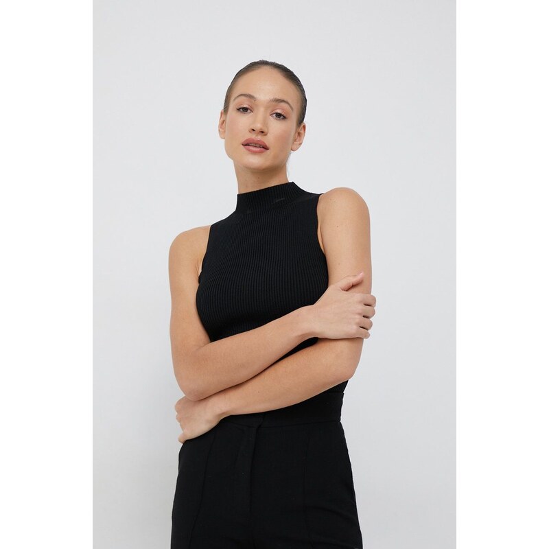 Блуза Calvin Klein дамска в черно с ниско поло