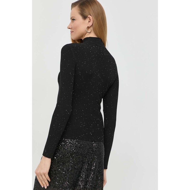 Пуловер Guess дамски в черно от лека материя с ниско поло