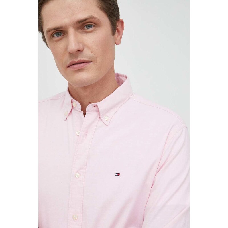 Риза Tommy Hilfiger мъжка в лилаво със стандартна кройка с яка с копче