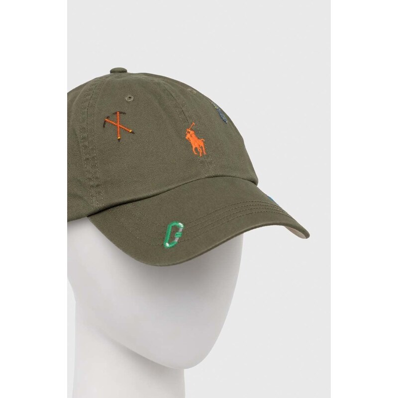 Памучна шапка с козирка Polo Ralph Lauren в зелено с апликация