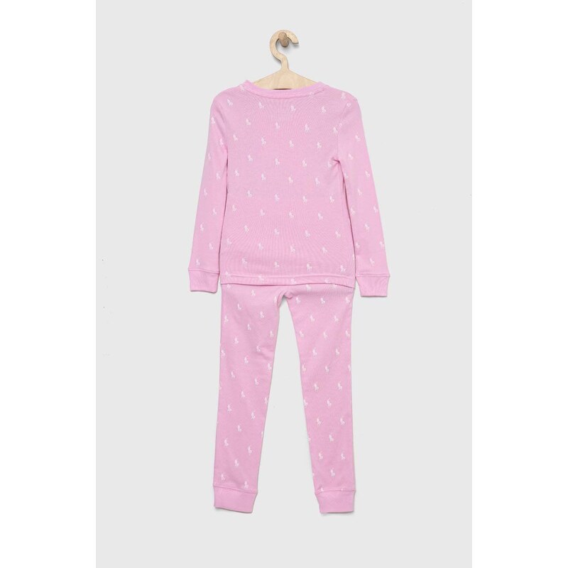 Памучна пижама Polo Ralph Lauren в розово с десен