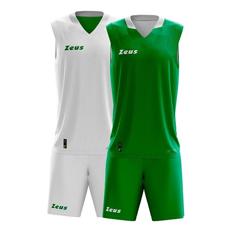 Детски Двулицев Баскетболен Екип ZEUS Kit Doblo Bianco/Verde