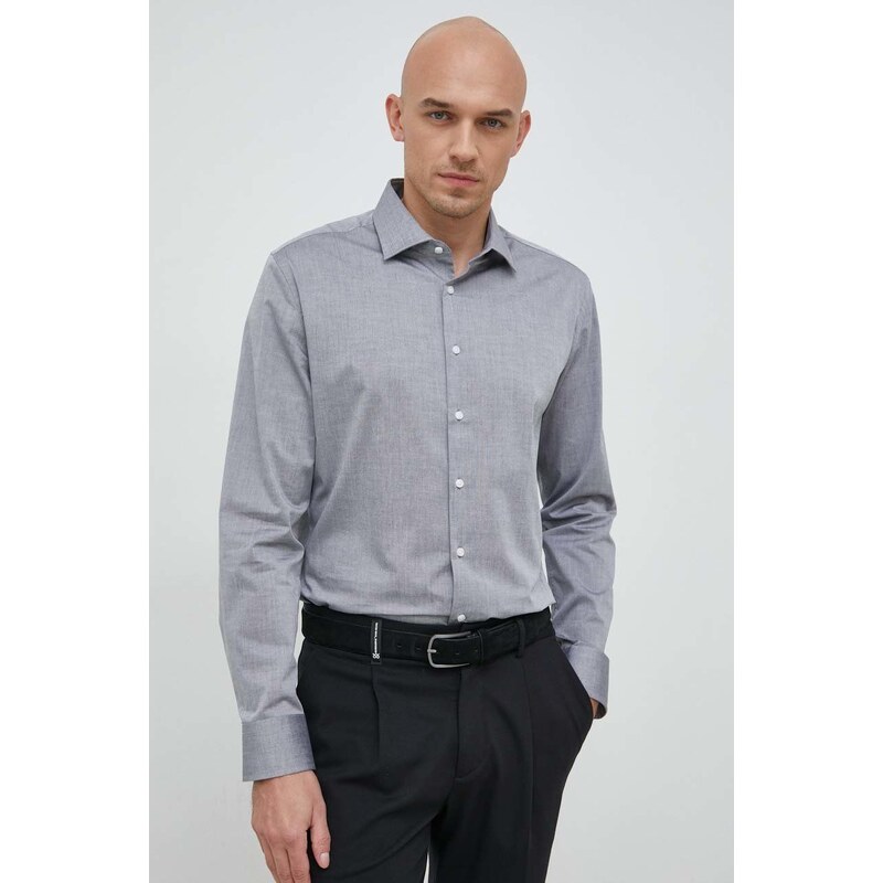 Памучна риза Seidensticker мъжка в сиво с кройка по тялото класическа яка 01.666250