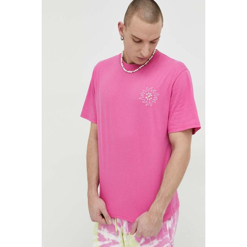 Памучна тениска GCDS в розово с десен