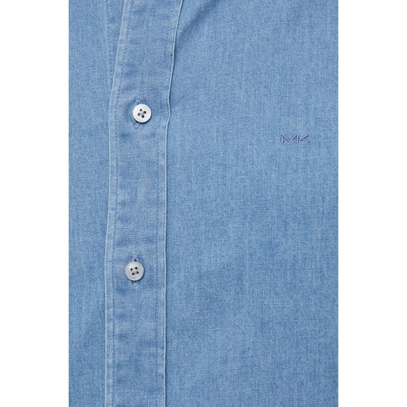 Дънкова риза Michael Kors мъжка в синьо с кройка по тялото с класическа яка