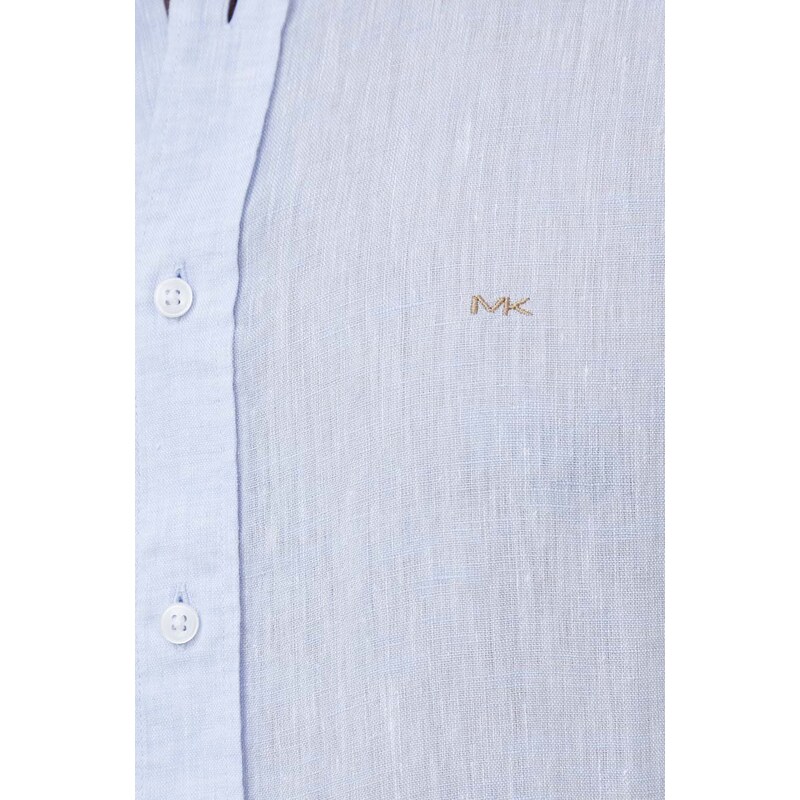 Ленена риза Michael Kors в синьо с кройка по тялото с класическа яка