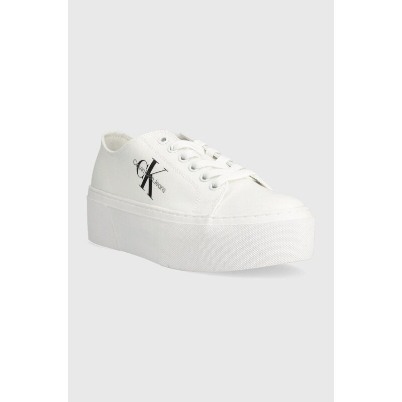Ниски кецове Calvin Klein Jeans FLATFORM+ CUPSOLE LOW TXT в бяло YW0YW01033