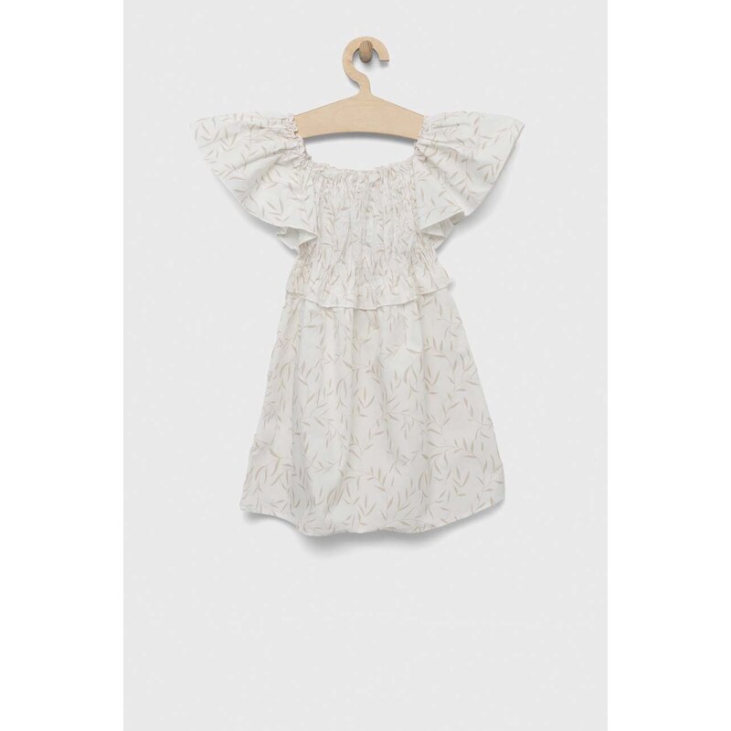 Детска памучна рокля Birba&Trybeyond в бяло къс модел разкроен модел