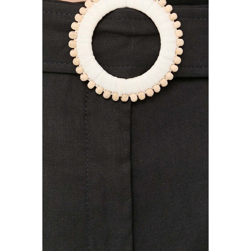 Ленен къс панталон Marella в черно с изчистен дизайн с висока талия