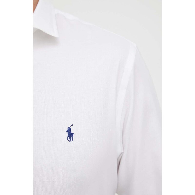Памучна риза Polo Ralph Lauren мъжка в бяло с кройка по тялото италианска яка 712873368
