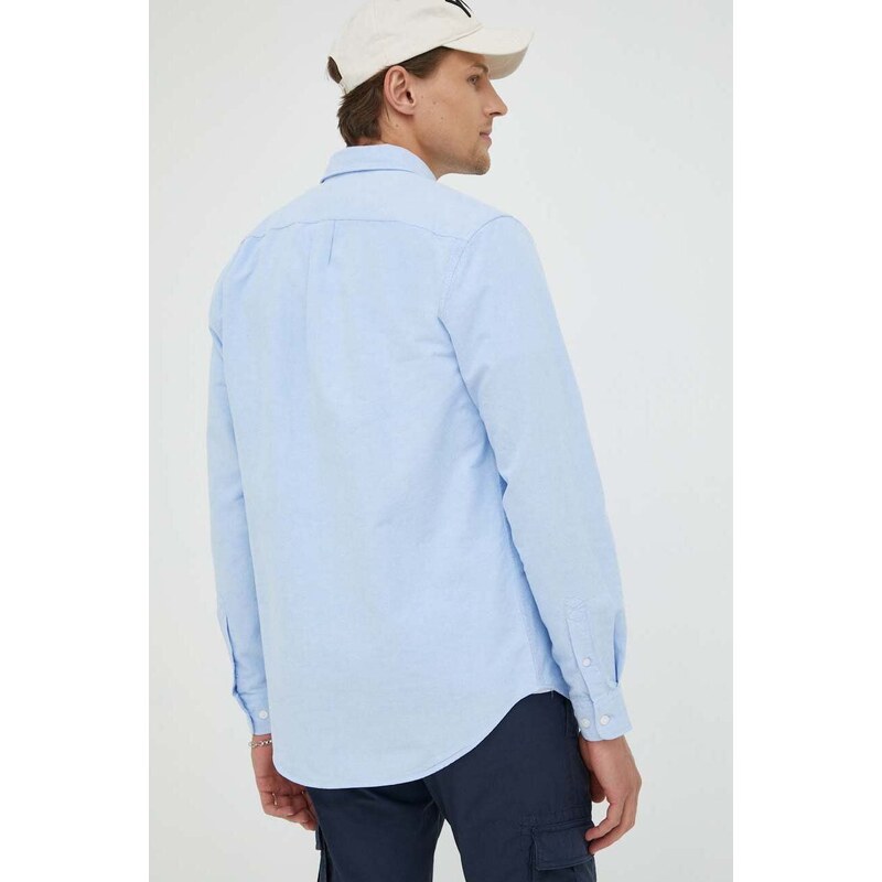 Samsoe Samsoe Памучна риза Samsoe LIAM мъжка в синьо със стандартна кройка с яка копче M00023175