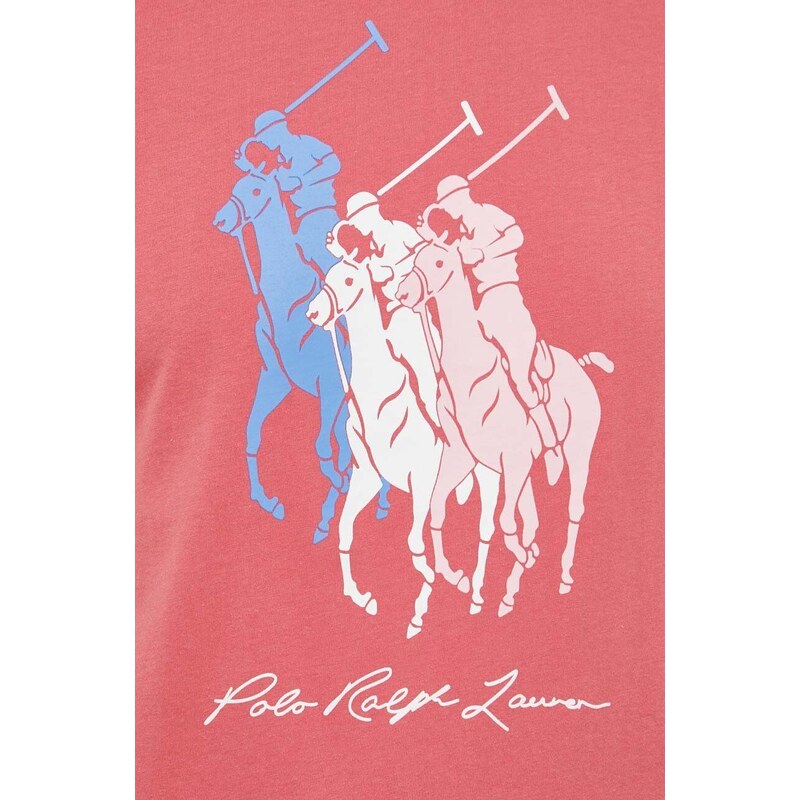 Памучна тениска Polo Ralph Lauren в червено с принт