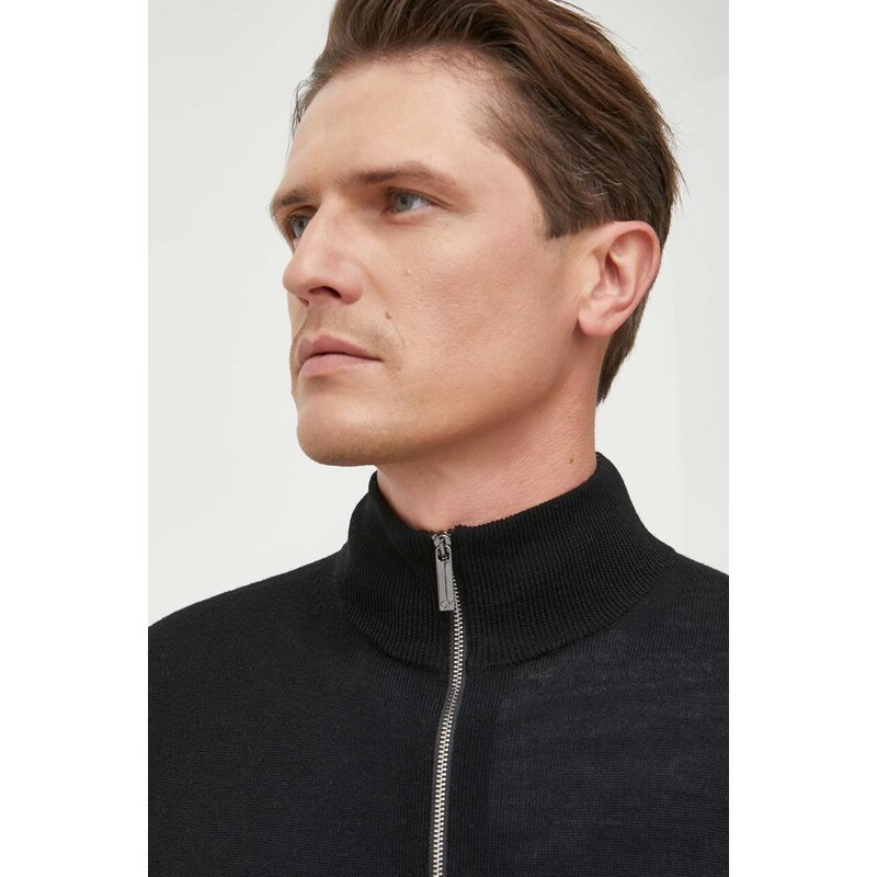 Вълнен пуловер Calvin Klein мъжки в черно от лека материя с поло - GLAMI.bg