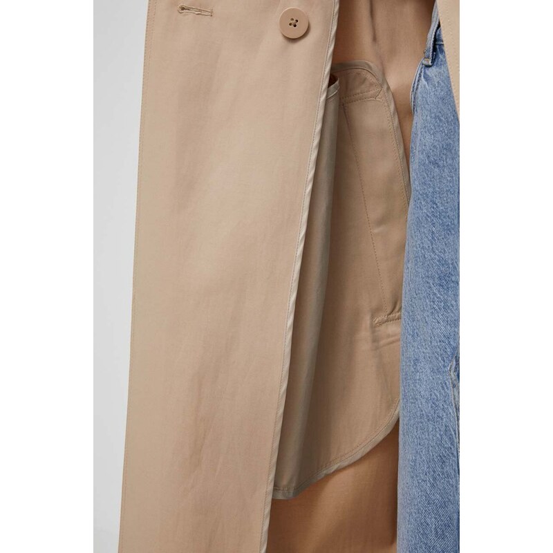 Палто Calvin Klein в кафяво преходен модел с двуредно закопчаване