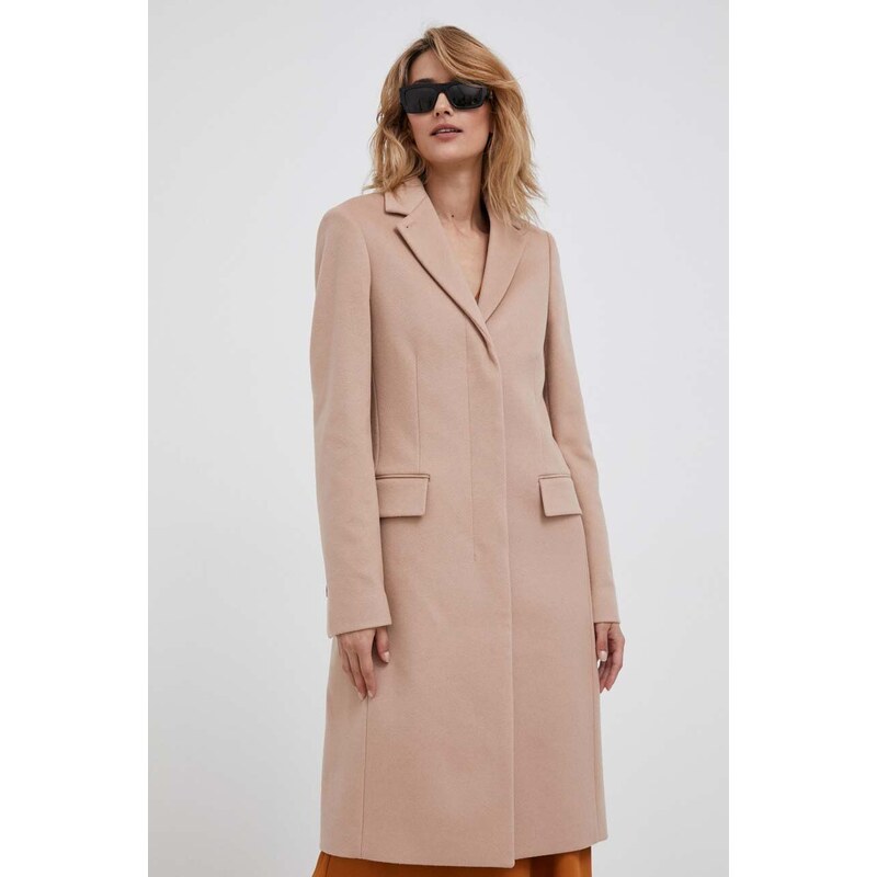 Вълнено палто Calvin Klein в розово преходен модел