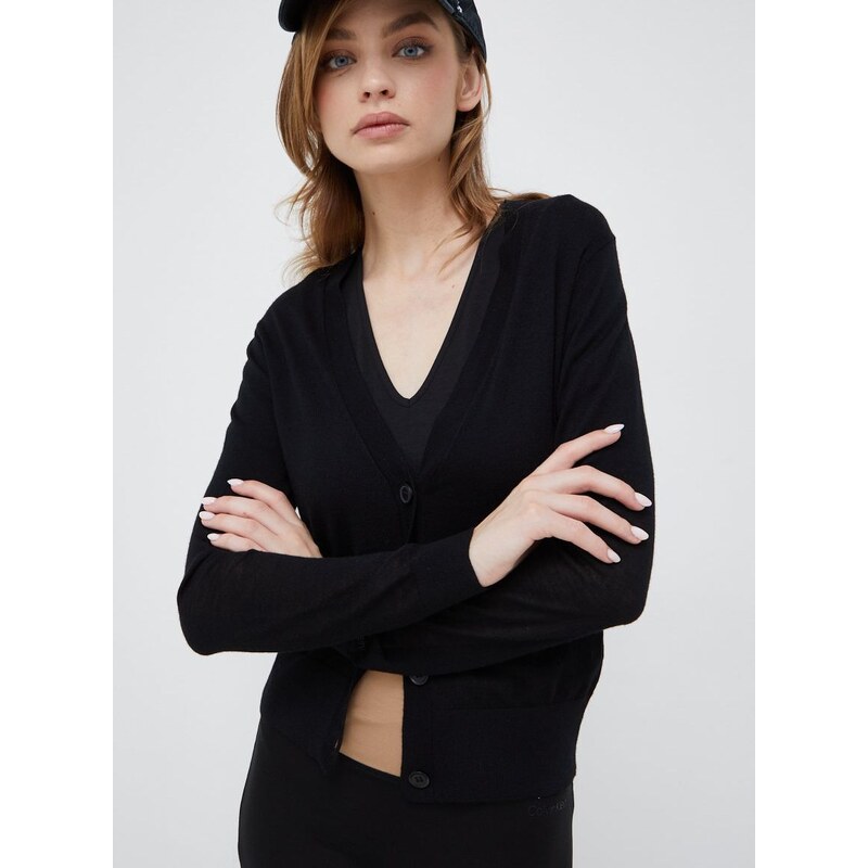 Вълнена жилетка Calvin Klein в черно от лека материя