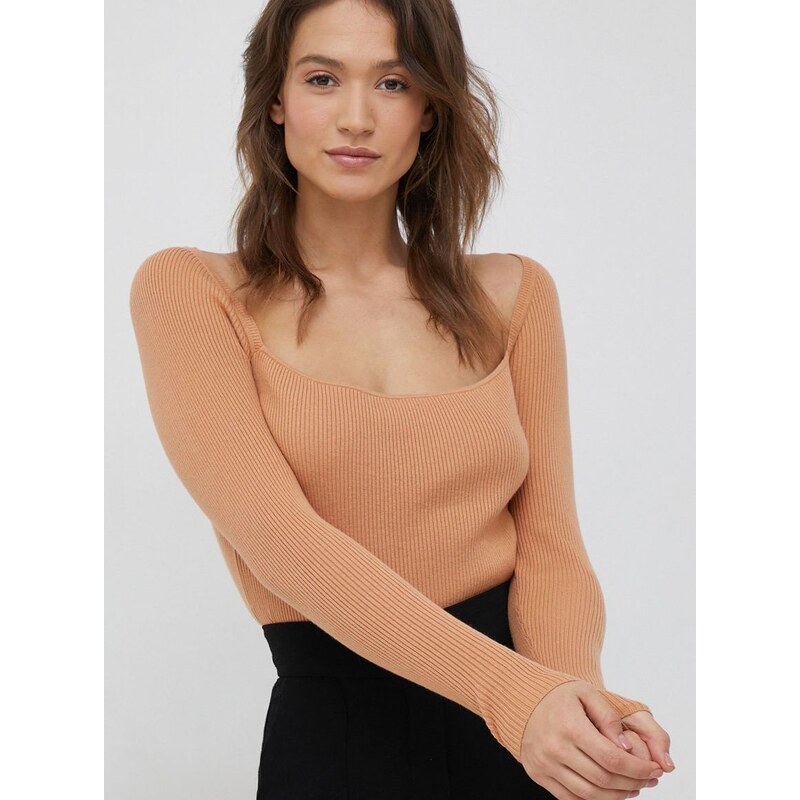 Пуловер с вълна Calvin Klein дамски в оранжево