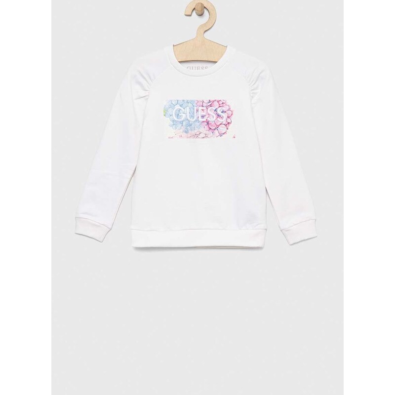 Детски суичър Guess в бяло с апликация - GLAMI.bg