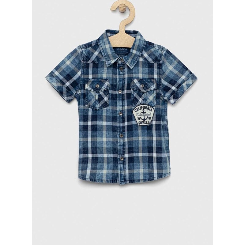 Детска памучна риза Guess в синьо