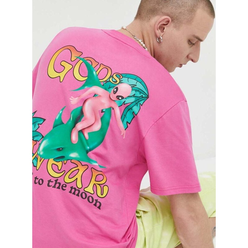 Памучна тениска GCDS в розово с десен