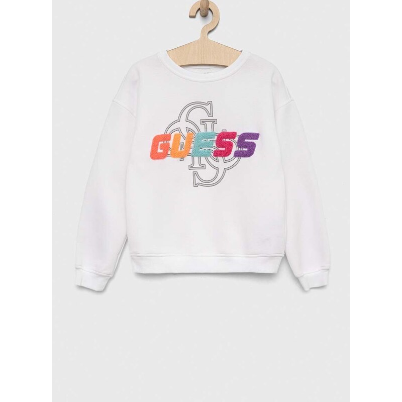 Детски суичър Guess в бяло с апликация - GLAMI.bg