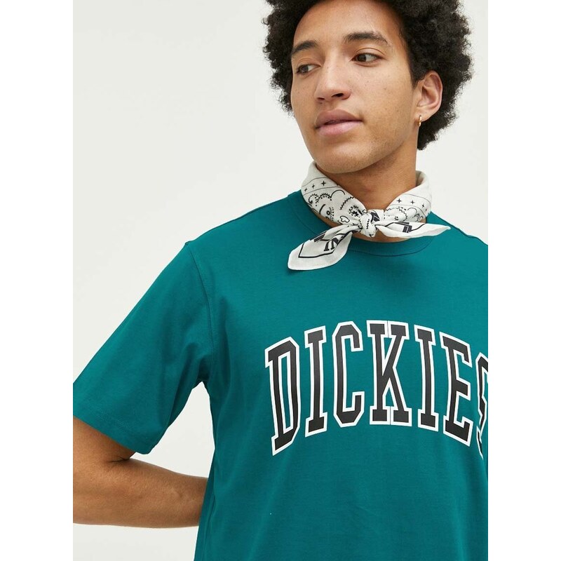 Памучна тениска Dickies в зелено с принт