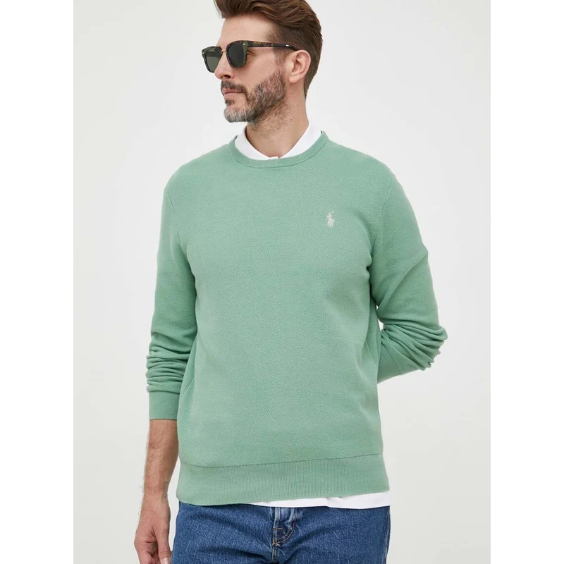 Памучен пуловер Polo Ralph Lauren в зелено от лека материя Glamibg 