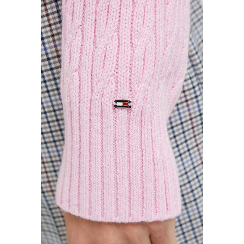 Пуловер с вълна Tommy Hilfiger дамски в розово