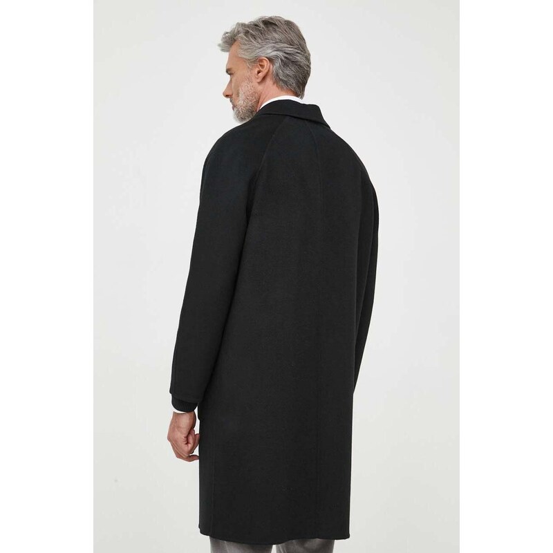 Вълнено палто Calvin Klein в черно преходен модел с уголемена кройка