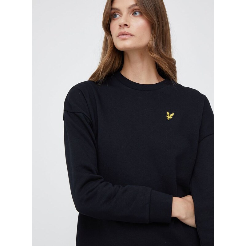 Памучна рокля Lyle & Scott в черно къс модел със стандартна кройка ...