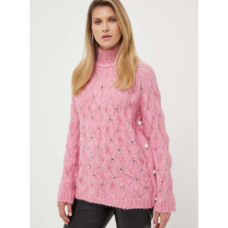 Вълнен пуловер Custommade Taina дамски в розово с поло