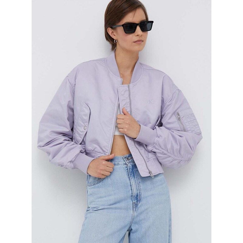 Яке бомбър Calvin Klein Jeans в лилаво преходен модел